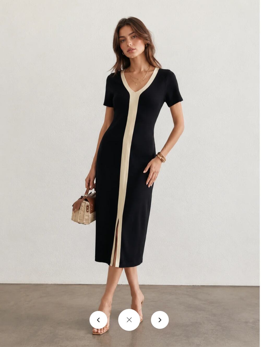 NWT Commense Two Tone V-Neck Knit Slit Midi Dress Sz XL